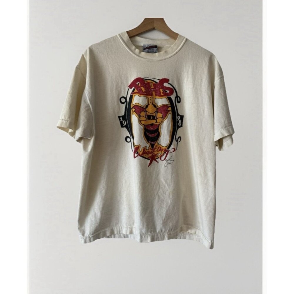 Vintage 1998 BHS Wrestling T-shirt BERKeLEY Men size Large USA Cotton Bee STAINS